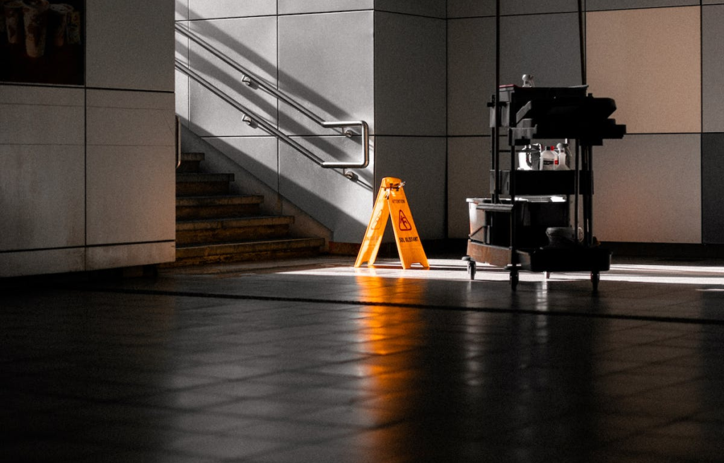 A floor undergoing structural drying.