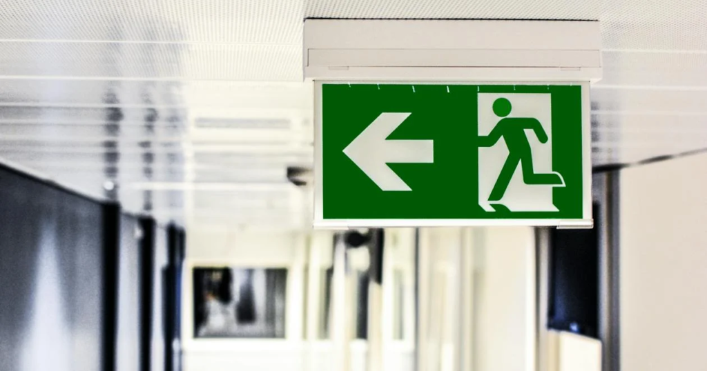 A photo showing an exit sign.