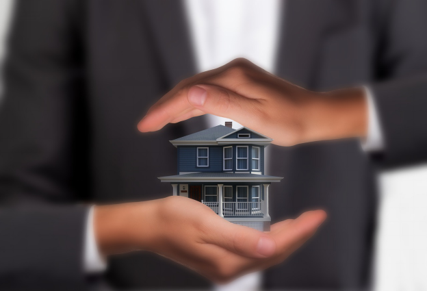  A man with a house model between his palms